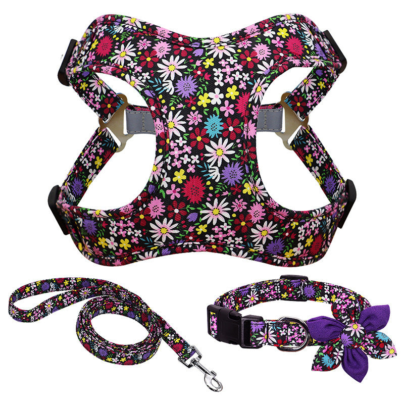 Flower Printed Dog Collar Harness Leash Set - The Paw Father
