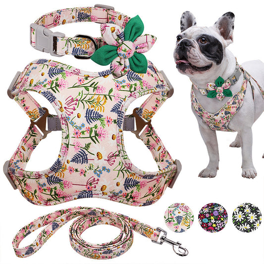 Flower Printed Dog Collar Harness Leash Set - The Paw Father