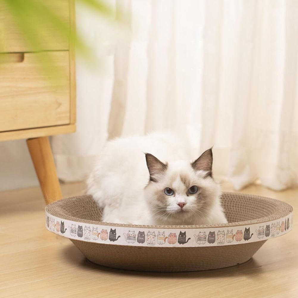 Cat Scratch Bed Oval Cat Scratcher Cardboard 2 In 1 Cat Scratch Pad Bowl Nest For Indoor Cats Round Lounger Couch For Cat Kitten Grinding Claw Stress Relief Furniture Protection