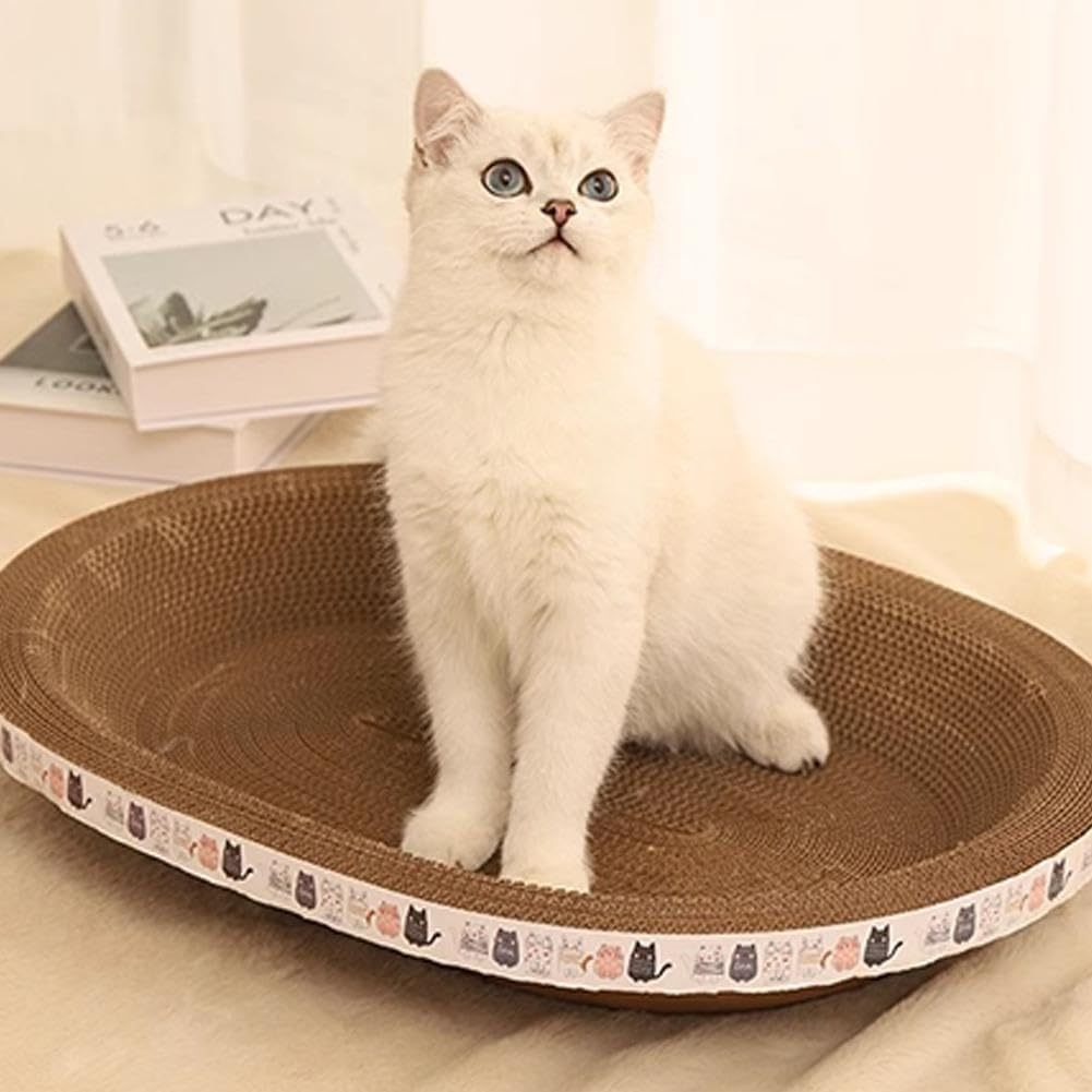 Cat Scratch Bed Oval Cat Scratcher Cardboard 2 In 1 Cat Scratch Pad Bowl Nest For Indoor Cats Round Lounger Couch For Cat Kitten Grinding Claw Stress Relief Furniture Protection